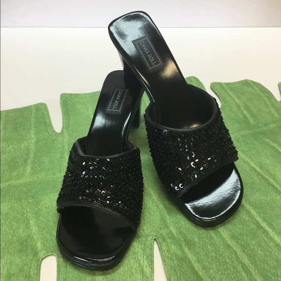 Shoes - Adorable Sequined Slide On Heels.  China Doll.